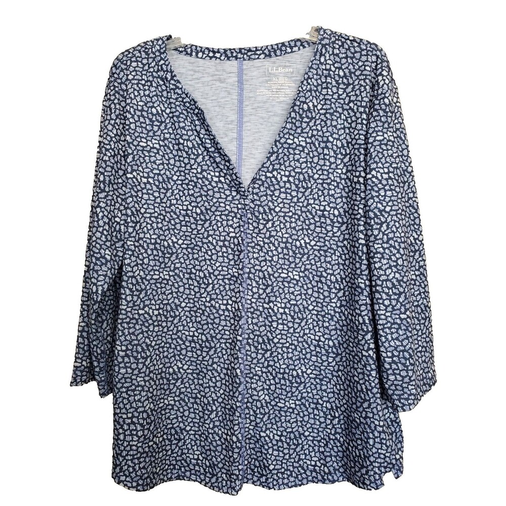 LL Bean Women's Ditsy Print Streamside Split Neck Seam Detail Tunic Size XL